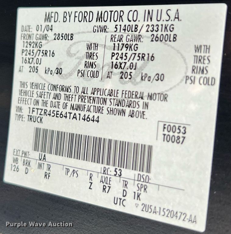 image for item LI9774 2004 Ford Ranger XLT  SuperCab pickup truck