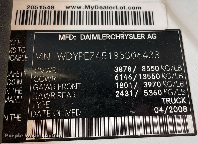 image for item LJ9714 2008 Freightliner Sprinter 2500  van