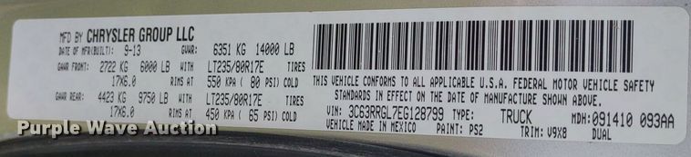 image for item LL9185 2014 Dodge Ram 3500HD  Crew Cab pickup truck