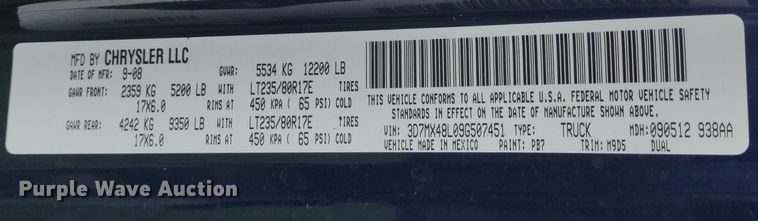 image for item LL9186 2009 Dodge Ram 3500HD  Quad Cab bale bed pickup truck