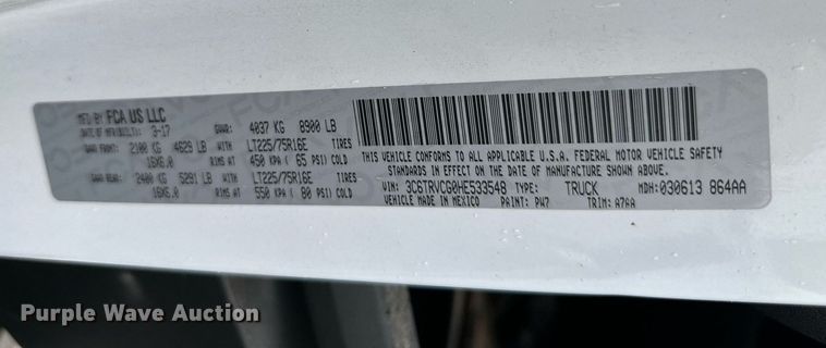 image for item LP9929 2017 Dodge Ram ProMaster 2500  van