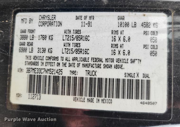 image for item LR9246 1992 Dodge Ram 350  Club Cab pickup truck