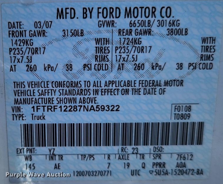 image for item LR9248 2007 Ford F150  pickup truck