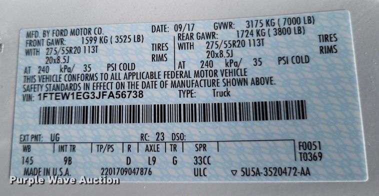 image for item LR9281 2018 Ford F150 Platinum  SuperCrew pickup truck