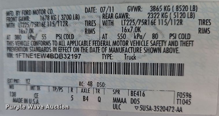 image for item LW9608 2011 Ford E150  van