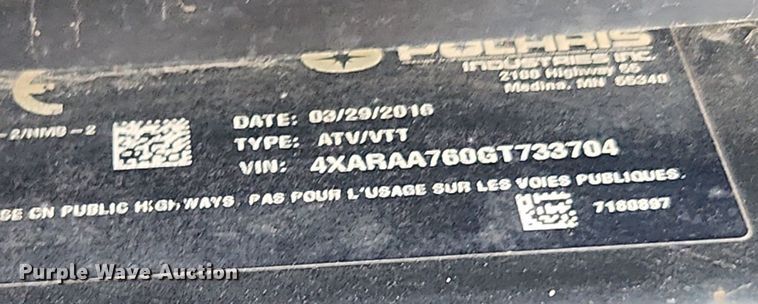 image for item LX9561 2016 Polaris Ranger 800  utility vehicle