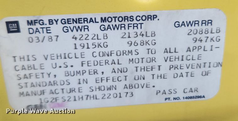 image for item LX9613 1987 Pontiac Firebird Formula