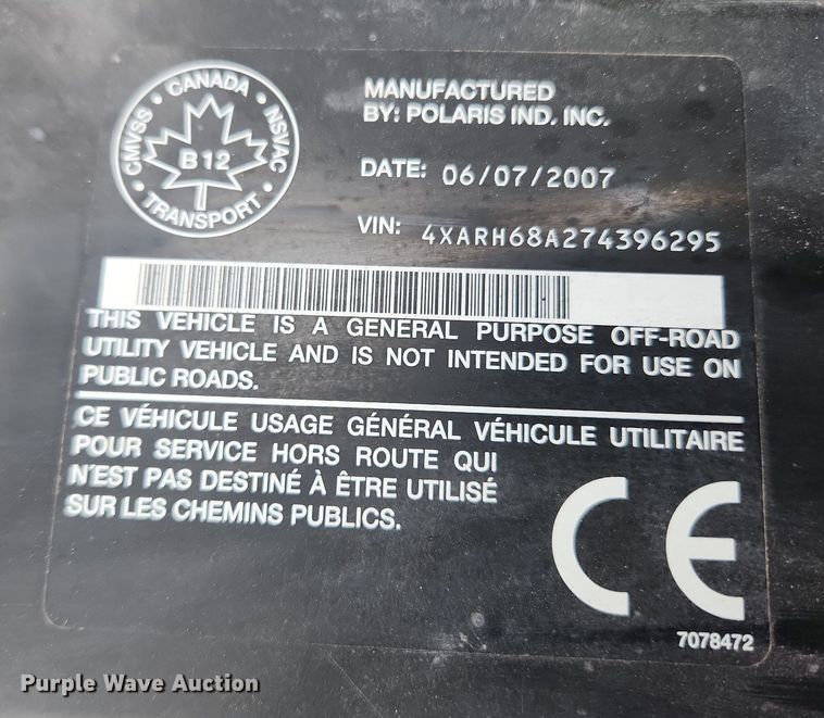 image for item LX9620 2007 Polaris 700  utility vehicle