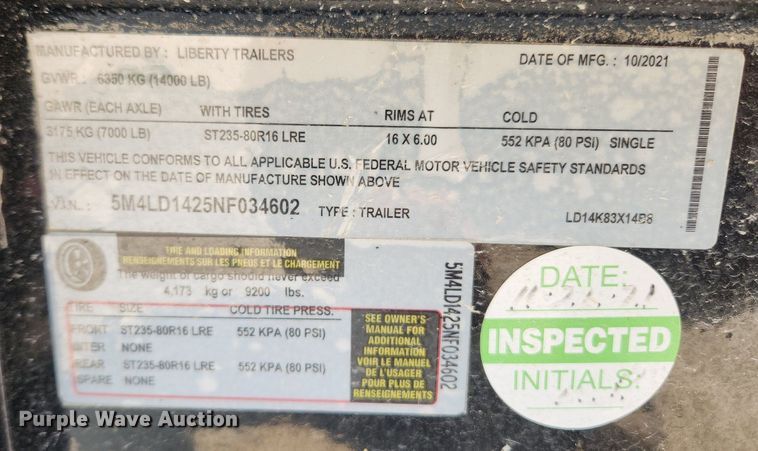 image for item LX9670 2022 Liberty LD14K83X14B8  dump trailer