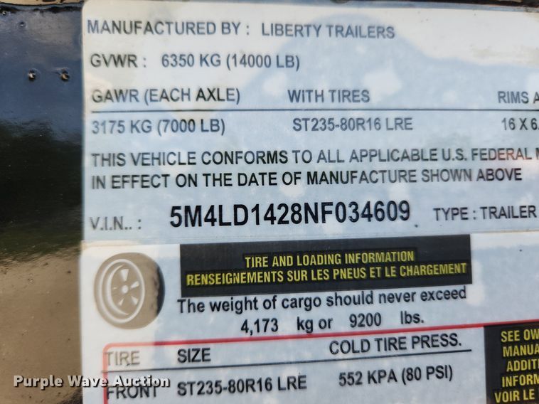 image for item LX9671 2022 Liberty LD14K83X14B8  dump trailer