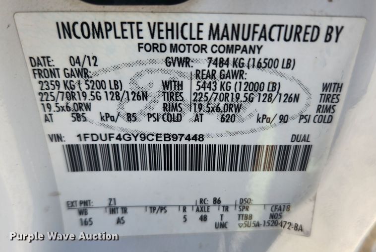 image for item LX9676 2012 Ford F450 Super Duty XL  utility / service truck