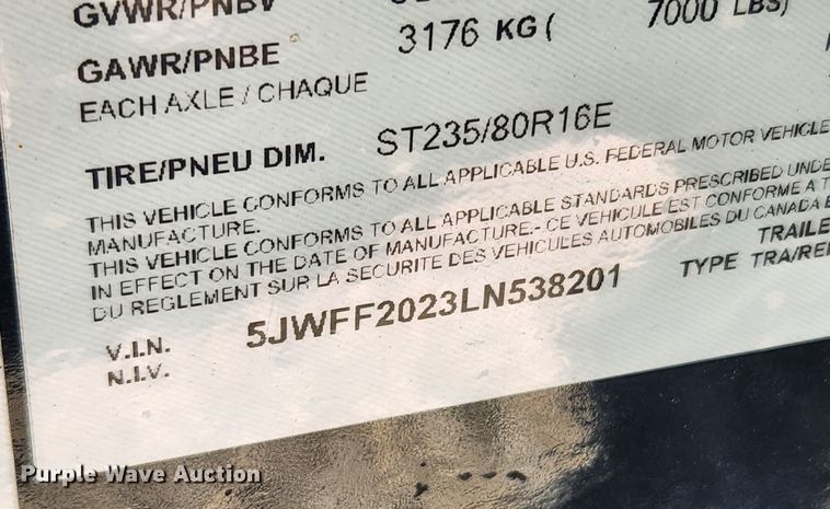 image for item LX9677 2020 H&H H10220HDL-140  equipment trailer