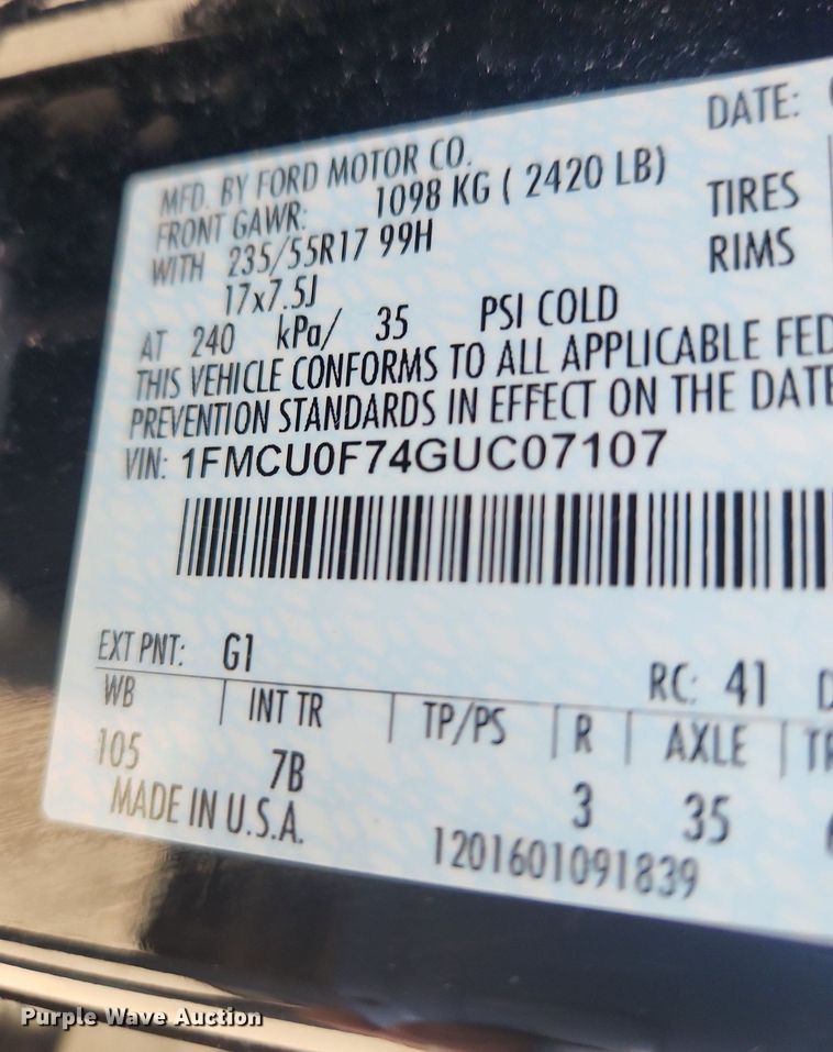 image for item LX9683 2016 Ford Escape  SUV