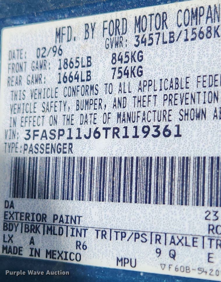 image for item LX9685 1996 Ford Escort LX