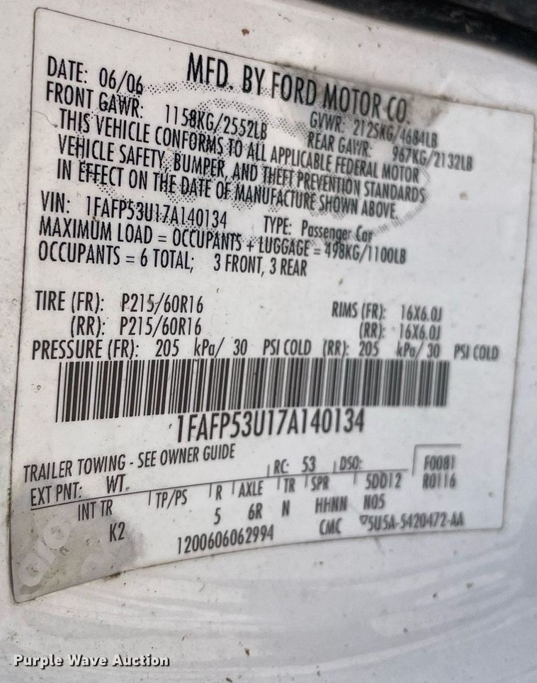 image for item LY9605 2007 Ford Taurus