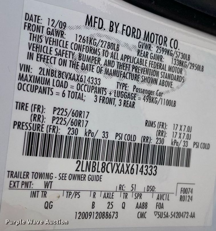 image for item LY9611 2010 Lincoln Town Car