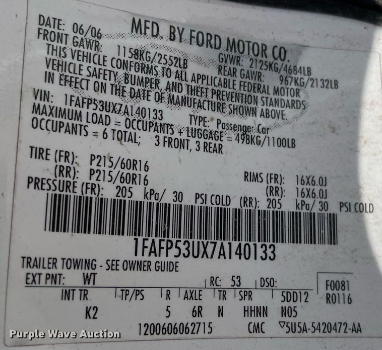 image for item LY9612 2007 Ford Taurus