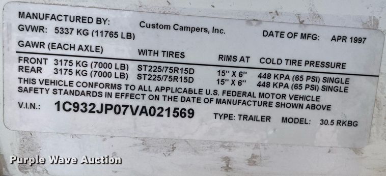 image for item LY9614 1997 Nu Wa Hitchhiker II  camper