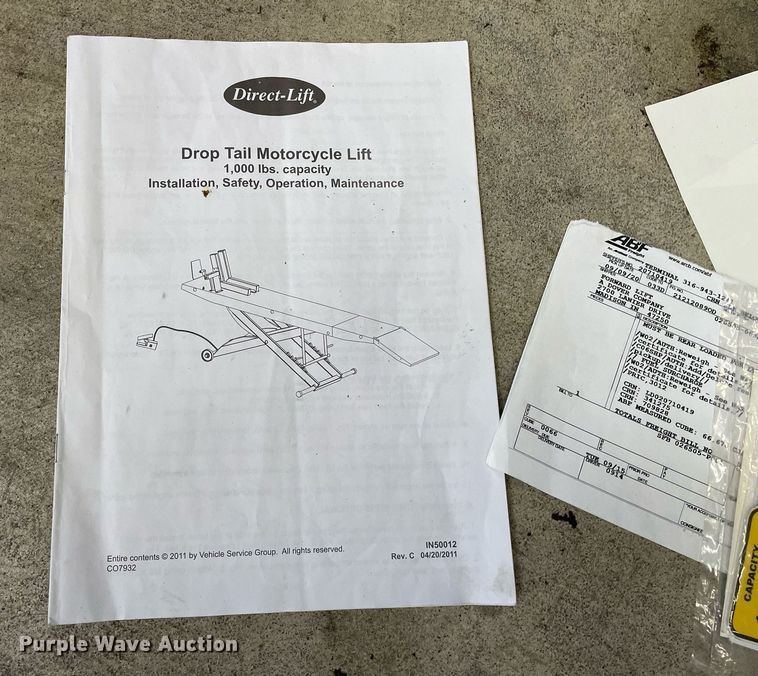 image for item LY9677 Direct-Lift  motorcycle lift