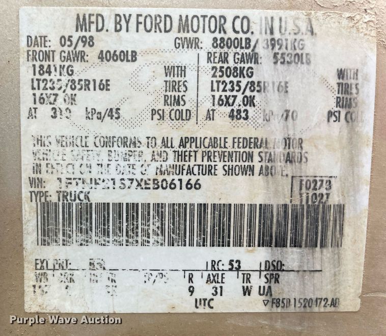 image for item LY9717 1999 Ford F250 Super Duty  pickup truck