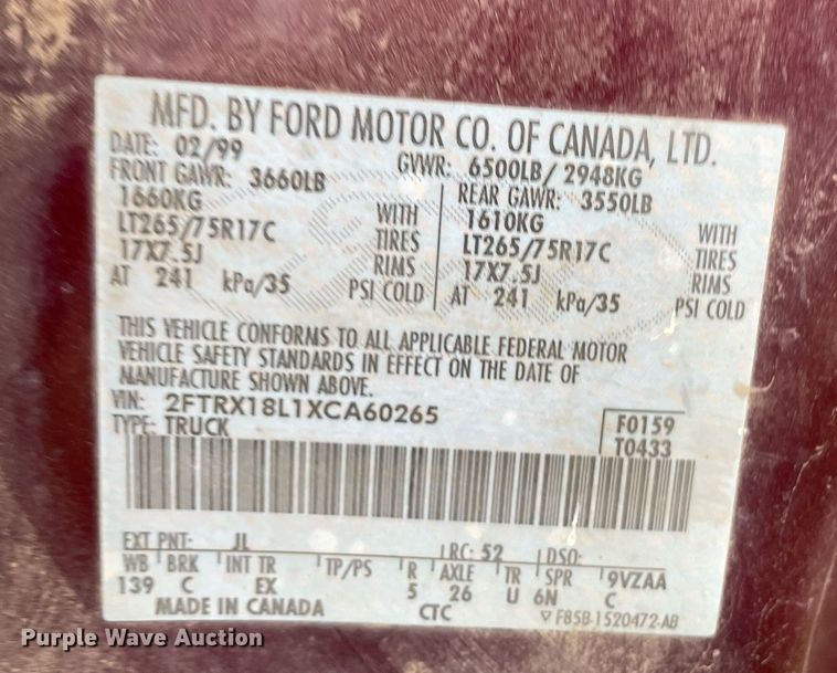 image for item LY9725 1999 Ford F150  SuperCab pickup truck