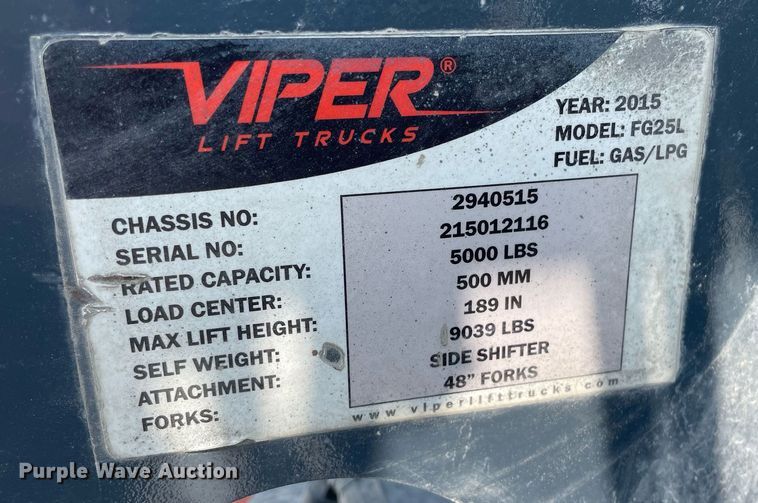 image for item LY9735 2015 Viper FG25L  forklift