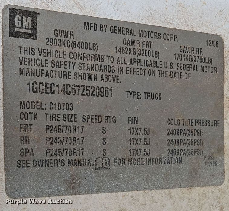 image for item MN9838 2007 Chevrolet Silverado 1500  pickup truck