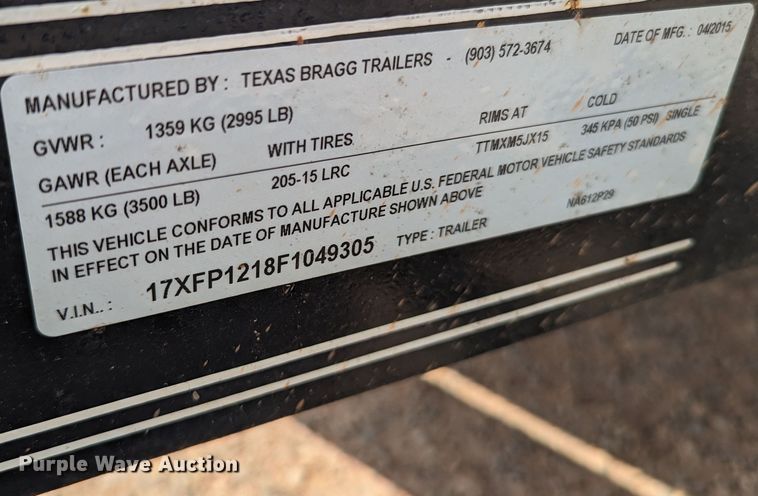 image for item MO9039 2015 Texas Bragg  tilt deck utility trailer