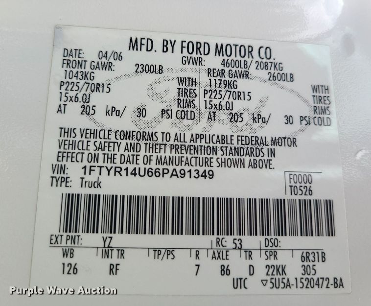 image for item MO9852 2006 Ford Ranger  SuperCab pickup truck