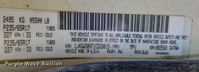 image for item MO9869 2001 Jeep Grand Cherokee Limited  SUV