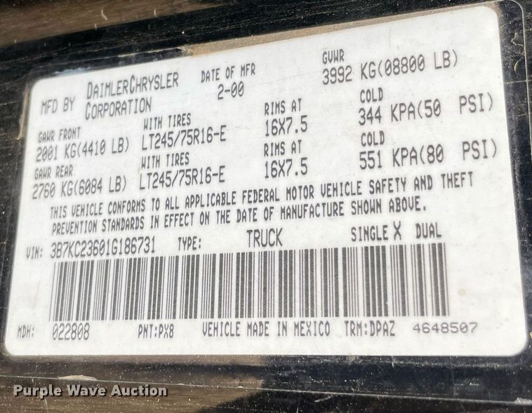 image for item MR9085 2001 Dodge Ram 2500  Quad Cab pickup truck