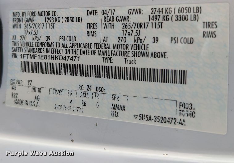 image for item MX9289 2017 Ford F150  pickup truck