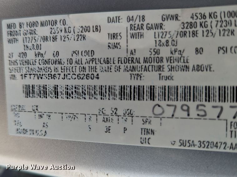 image for item MX9293 2018 Ford  F350 Super Duty  Crew Cab utility bed pickup truck