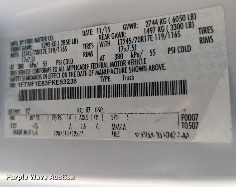 image for item MX9296 2015 Ford F150  pickup truck