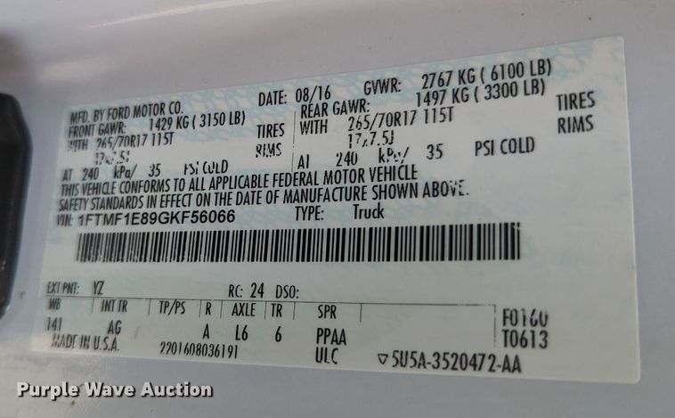 image for item MX9302 2016 Ford F150  pickup truck