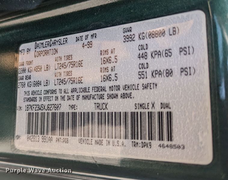 image for item MX9304 1999 Dodge Ram 2500  Quad Cab pickup truck