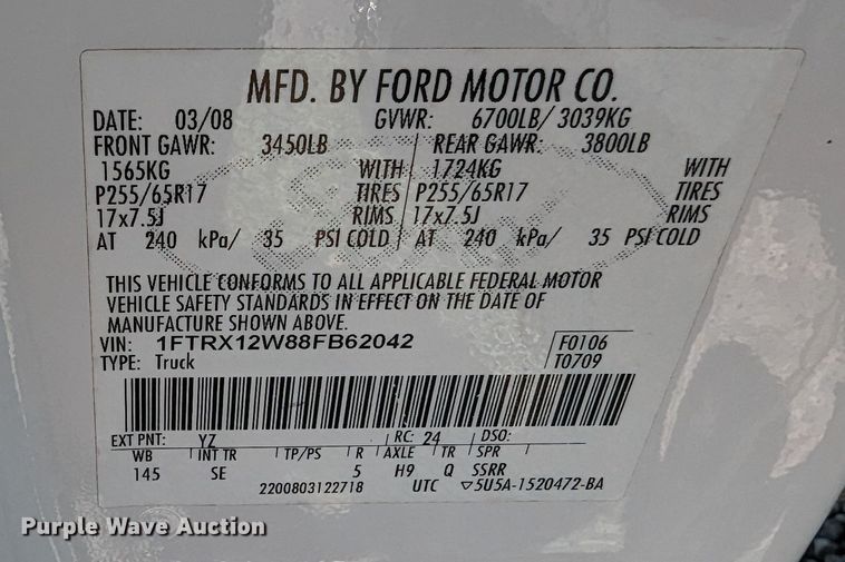 image for item MX9308 2008 Ford F150  SuperCab pickup truck