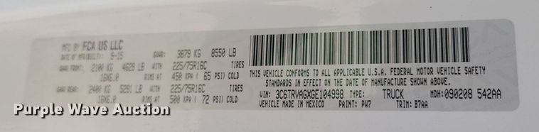 image for item MX9612 2016 Dodge Ram Promaster 1500  van