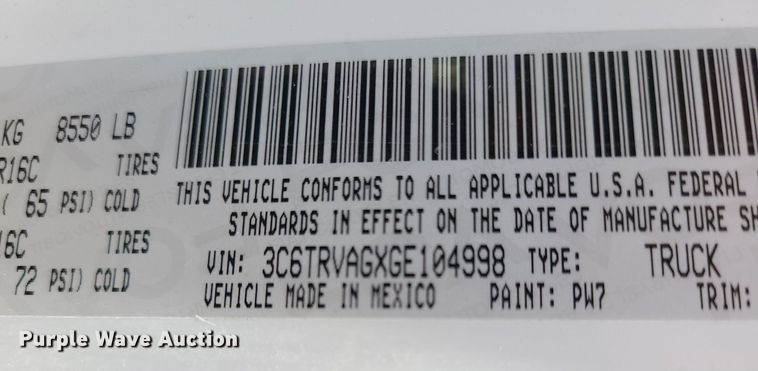 image for item MX9612 2016 Dodge Ram Promaster 1500  van