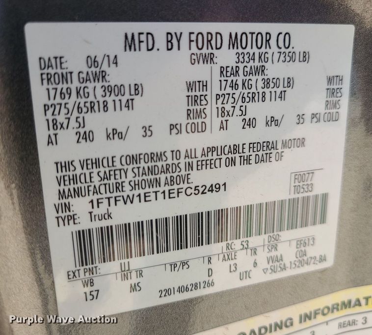 image for item MX9613 2014 Ford F150  SuperCrew pickup truck