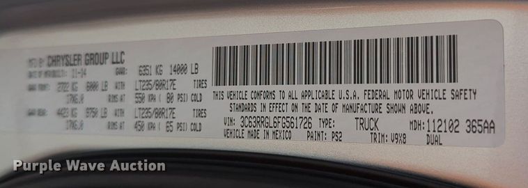 image for item MY9310 2015 Dodge Ram 3500  Crew Cab flatbed pickup truck