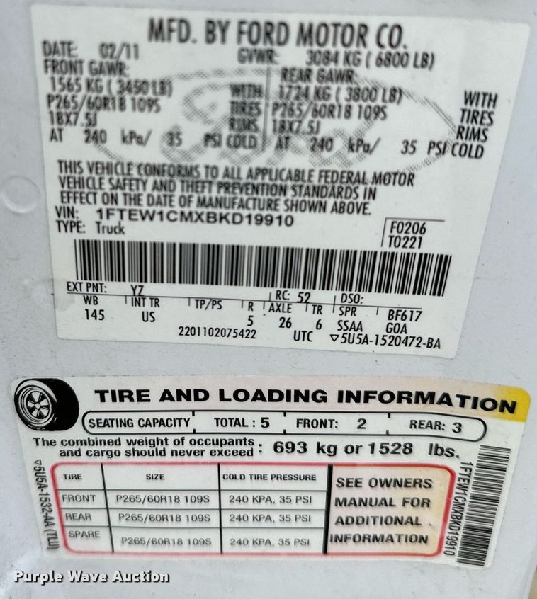 image for item OG9001 2011 Ford F150  SuperCrew pickup truck