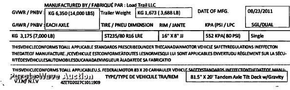 image for item ZA0216 2012 Load Trail TD8120072  tilt deck equipment trailer