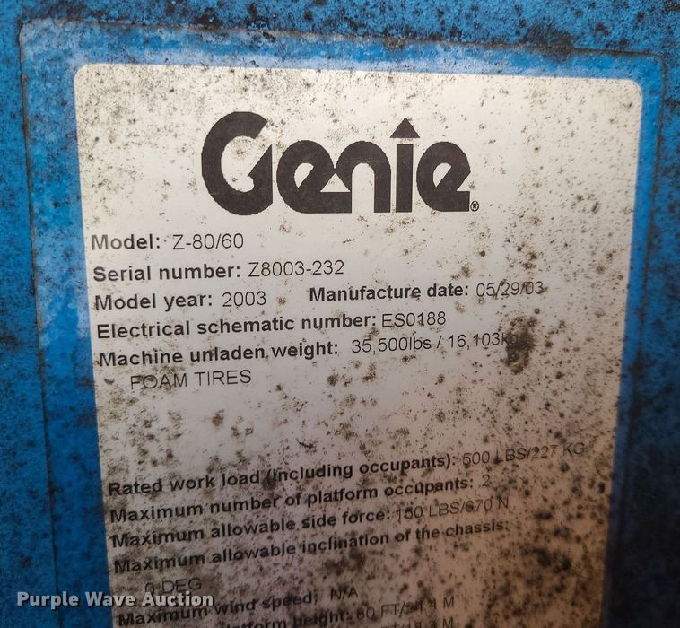 image for item DC6058 2003 Genie Z80/60  boom lift