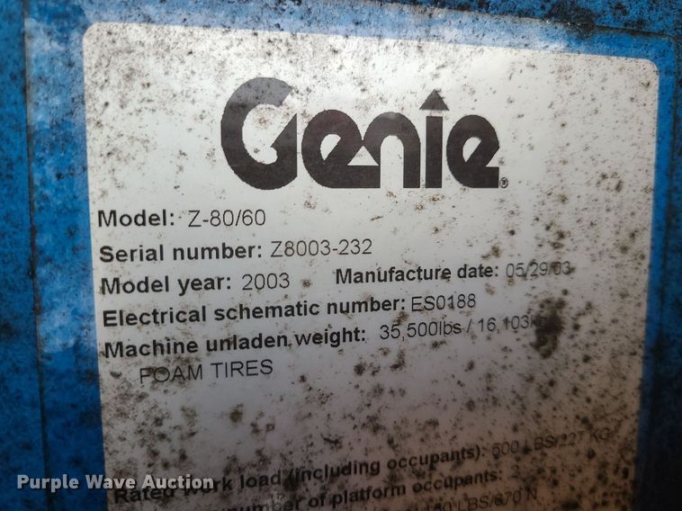 image for item DC6058 2003 Genie Z80/60  boom lift