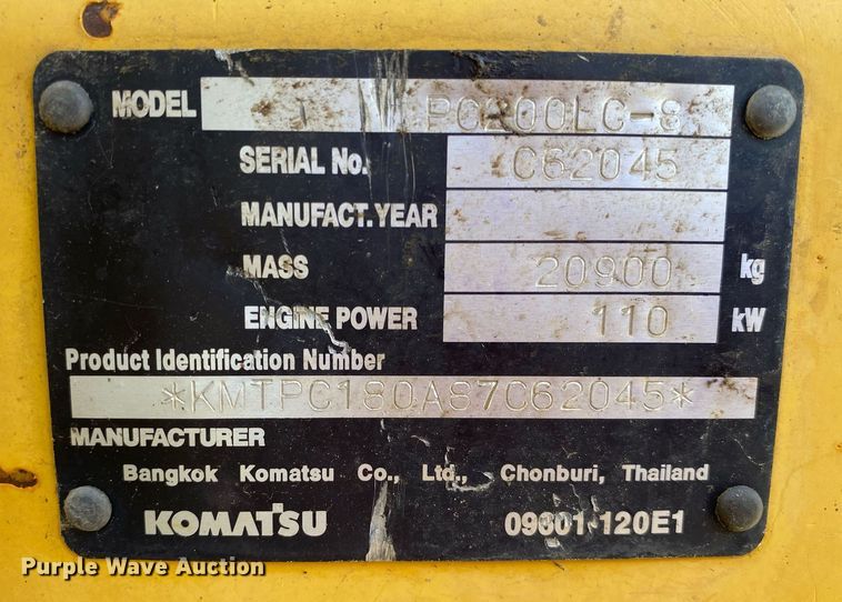 image for item DI7812 2008 Komatsu PC200LC-8  excavator