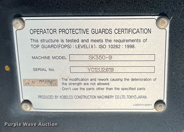 image for item DN3019 2013 Kobelco SK350  excavator