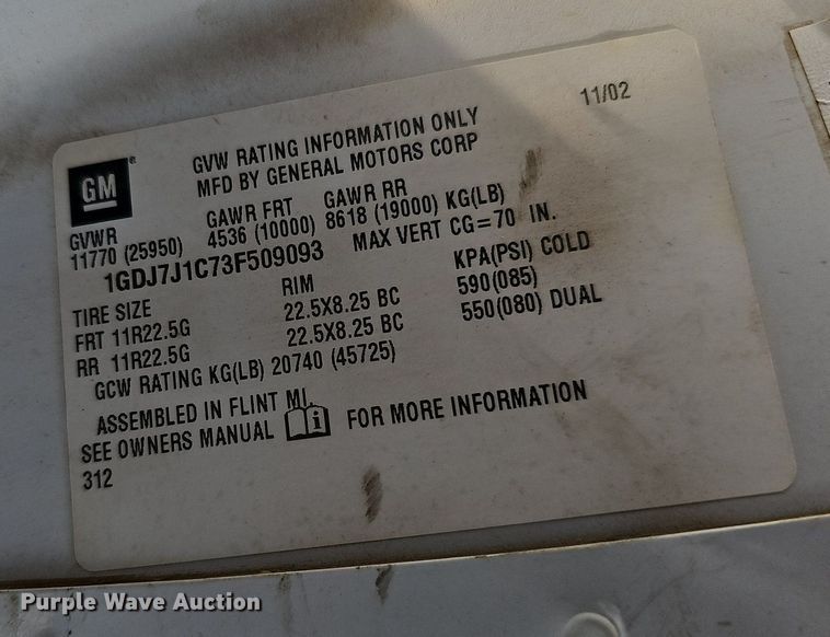 image for item DO2671 2003 GMC C7500  dump flatbed truck