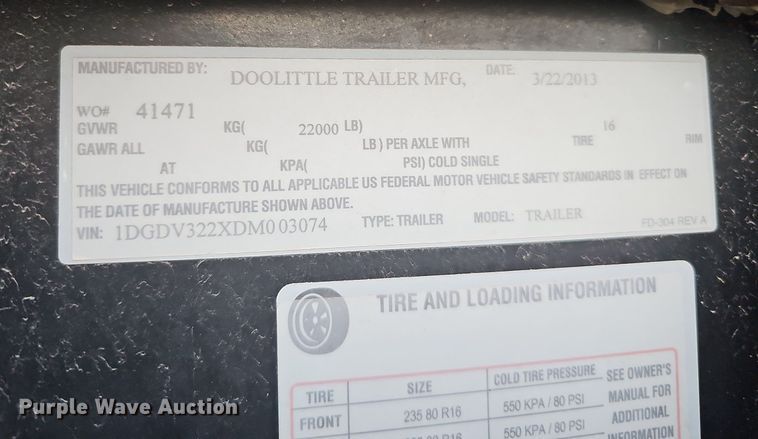 image for item DO2674 2013 Doolittle Trailer MFG Brute Force  equipment trailer