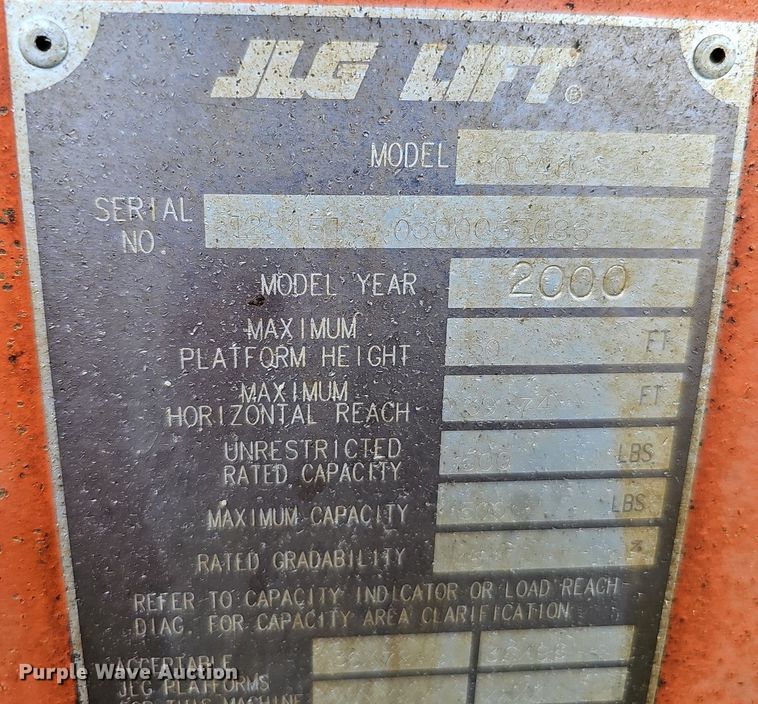 image for item DO2677 2000 JLG 600AJ  boom lift